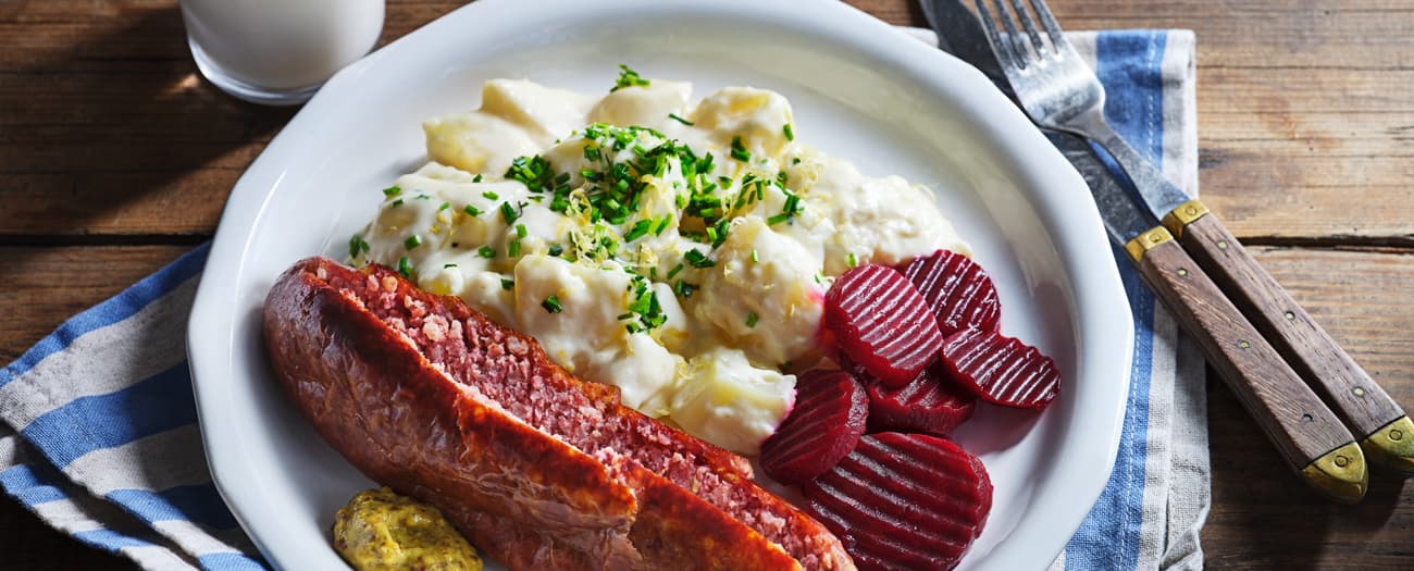 Isterband i ugn med stuvad potatis